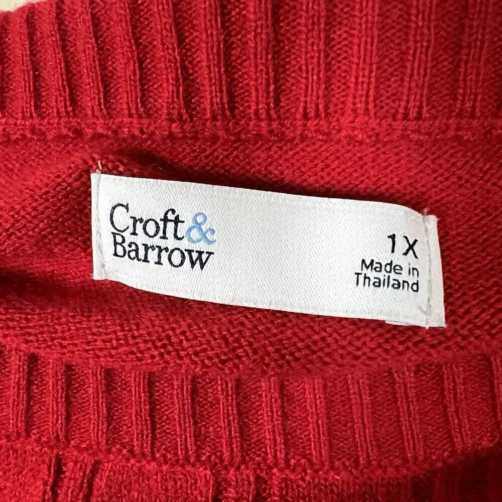 Red Cable Knit Sweater Womens Size 1X Soft Cozy Christmas Holiday Croft & Barrow